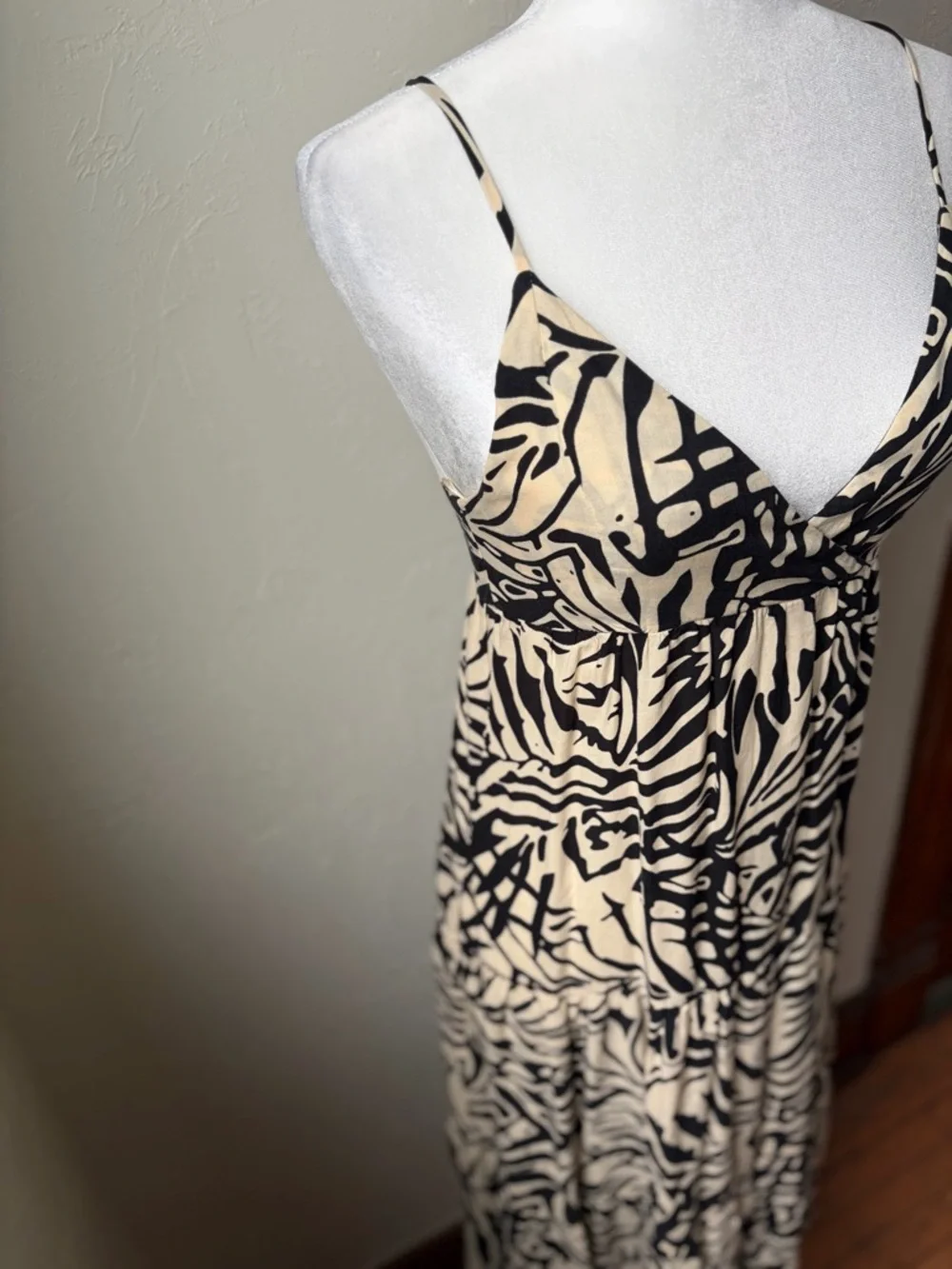 Patrons of Peace Abstract Print Tiered Midi Sundress Boho Rayon XS